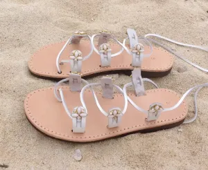 White Gladiator beach wedding sandals