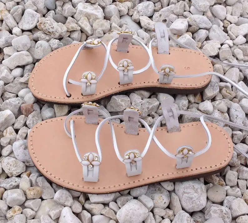White Gladiator beach wedding sandals