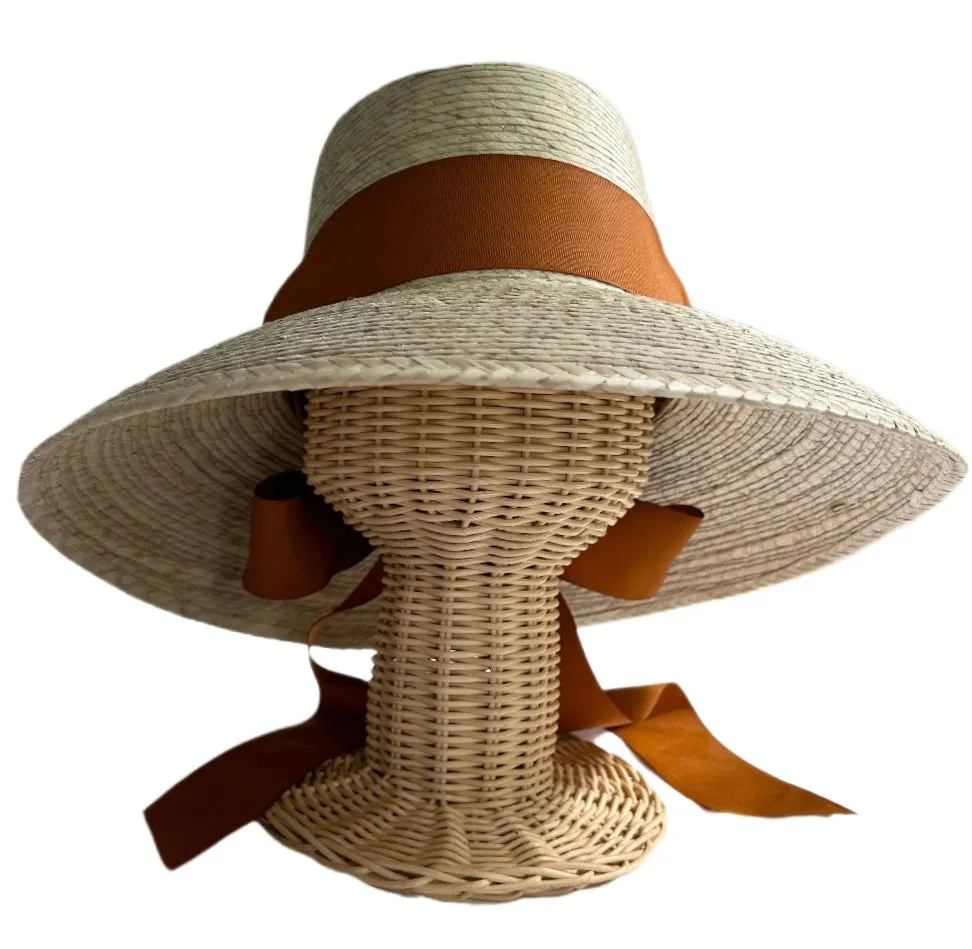 Wildflower Sun Hat - Burnt Orange/Rust Long Grosgrain Ribbon