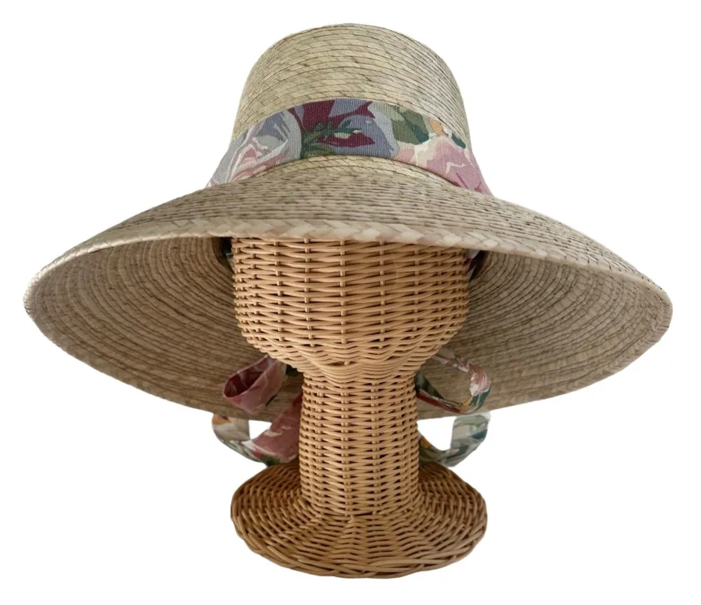 Wildflower Sun Hat - Vintage 1980s Floral Chintz Textile Ribbon