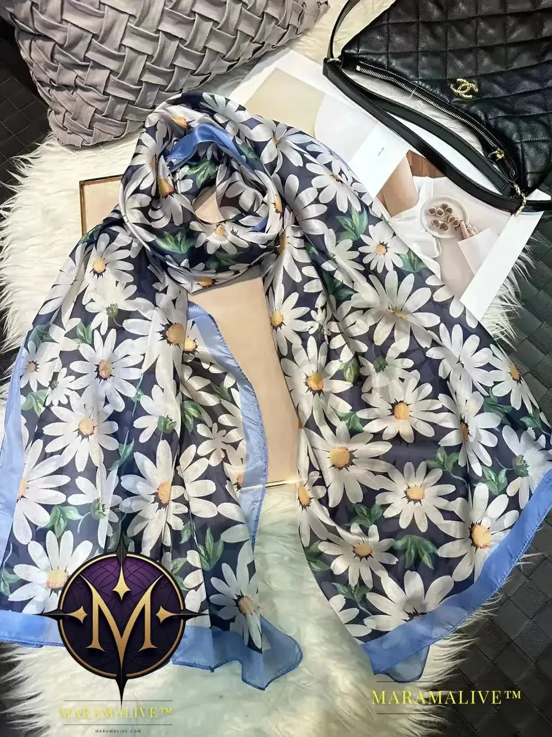 Winter Fashion Women's Scarf Hot Sale Mulberry Silk Scarves Shawl Female Long Silk Scarf Blue and Coffee 180*110cm