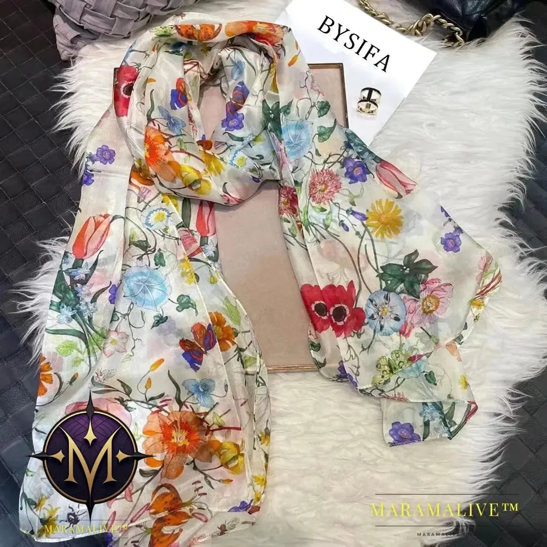 Winter Fashion Women's Scarf Hot Sale Mulberry Silk Scarves Shawl Female Long Silk Scarf Blue and Coffee 180*110cm