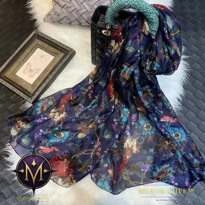 Winter Fashion Women's Scarf Hot Sale Mulberry Silk Scarves Shawl Female Long Silk Scarf Blue and Coffee 180*110cm
