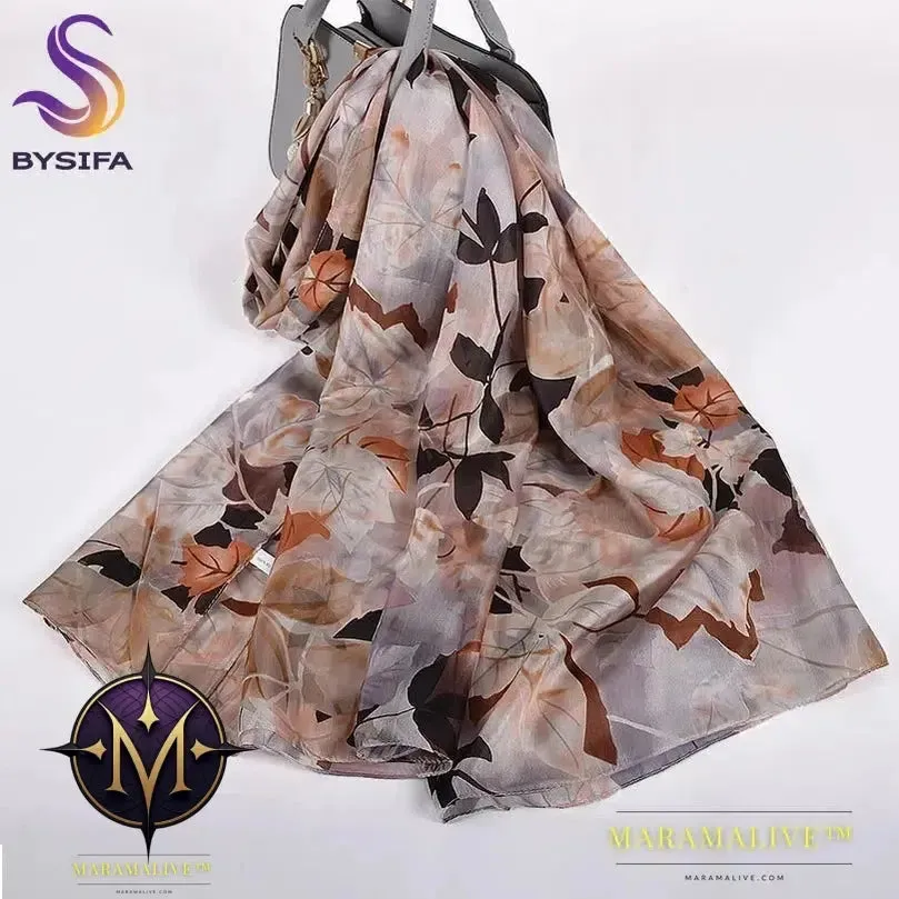 Winter Fashion Women's Scarf Hot Sale Mulberry Silk Scarves Shawl Female Long Silk Scarf Blue and Coffee 180*110cm