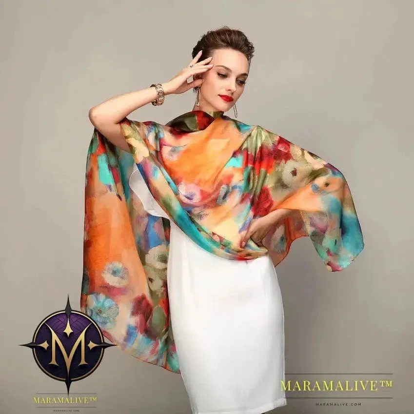 Winter Fashion Women's Scarf Hot Sale Mulberry Silk Scarves Shawl Female Long Silk Scarf Blue and Coffee 180*110cm