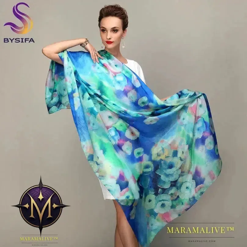 Winter Fashion Women's Scarf Hot Sale Mulberry Silk Scarves Shawl Female Long Silk Scarf Blue and Coffee 180*110cm