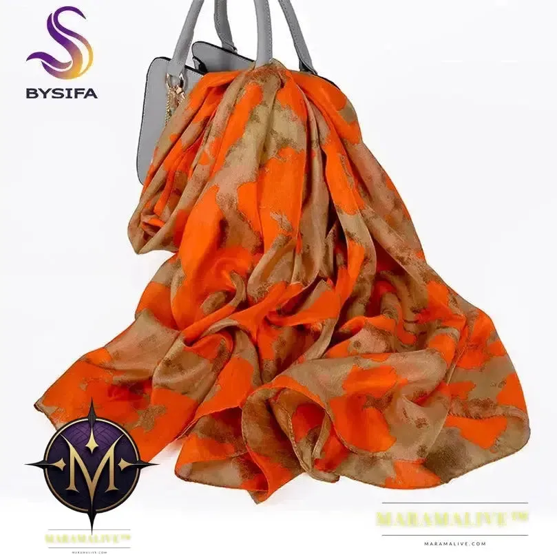 Winter Fashion Women's Scarf Hot Sale Mulberry Silk Scarves Shawl Female Long Silk Scarf Blue and Coffee 180*110cm