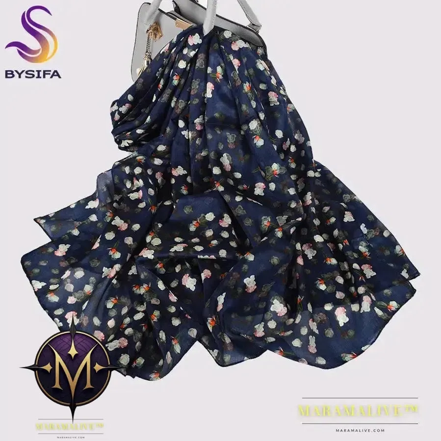 Winter Fashion Women's Scarf Hot Sale Mulberry Silk Scarves Shawl Female Long Silk Scarf Blue and Coffee 180*110cm