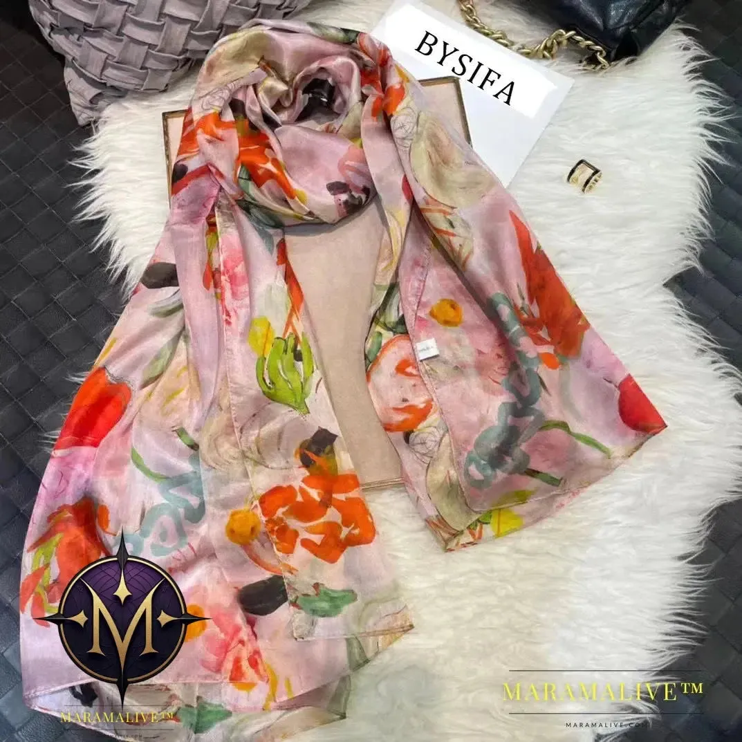 Winter Fashion Women's Scarf Hot Sale Mulberry Silk Scarves Shawl Female Long Silk Scarf Blue and Coffee 180*110cm