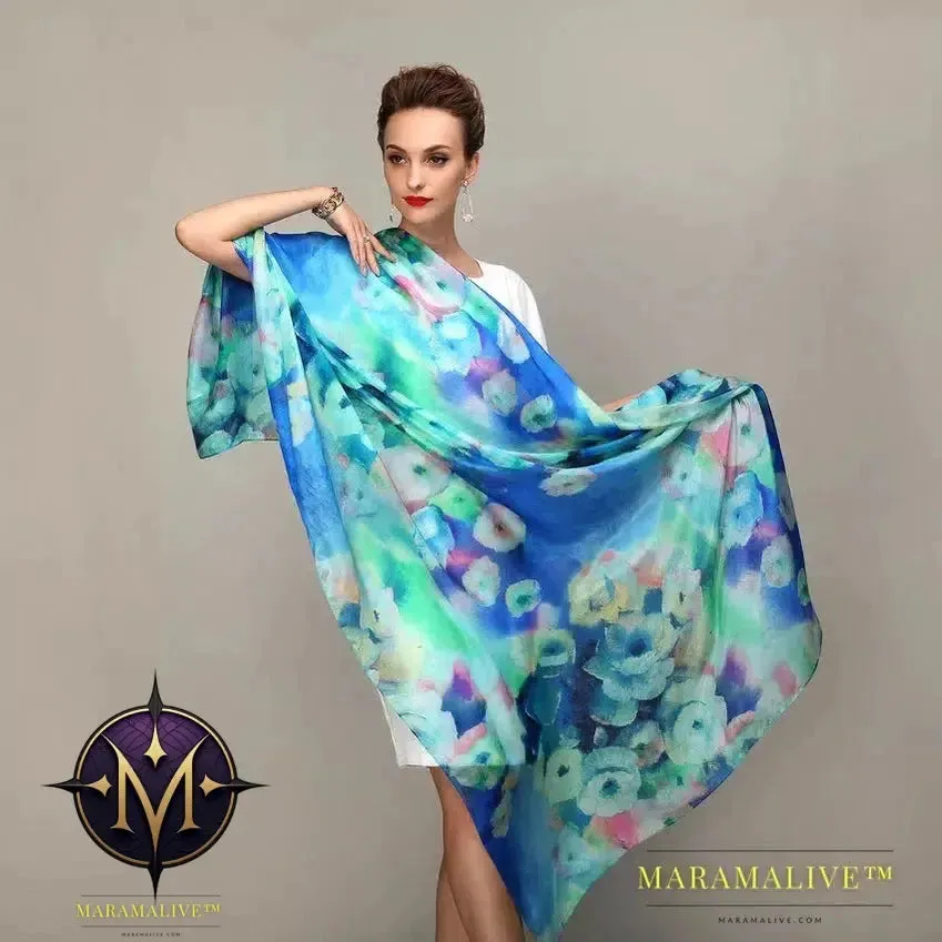 Winter Fashion Women's Scarf Hot Sale Mulberry Silk Scarves Shawl Female Long Silk Scarf Blue and Coffee 180*110cm