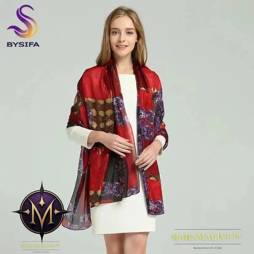 Winter Fashion Women's Scarf Hot Sale Mulberry Silk Scarves Shawl Female Long Silk Scarf Blue and Coffee 180*110cm