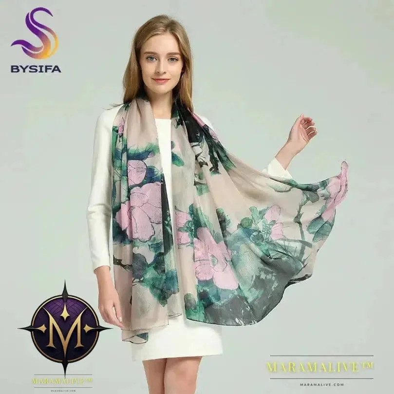 Winter Fashion Women's Scarf Hot Sale Mulberry Silk Scarves Shawl Female Long Silk Scarf Blue and Coffee 180*110cm