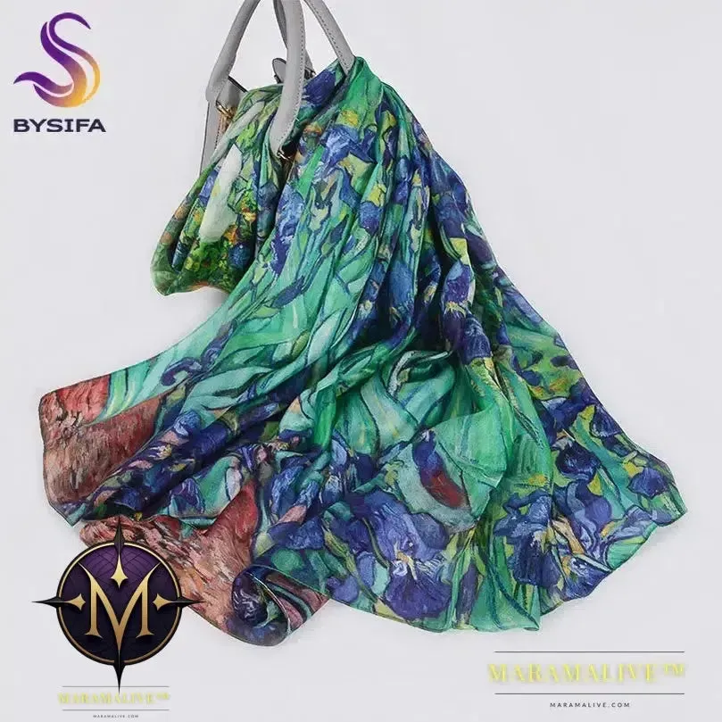 Winter Fashion Women's Scarf Hot Sale Mulberry Silk Scarves Shawl Female Long Silk Scarf Blue and Coffee 180*110cm