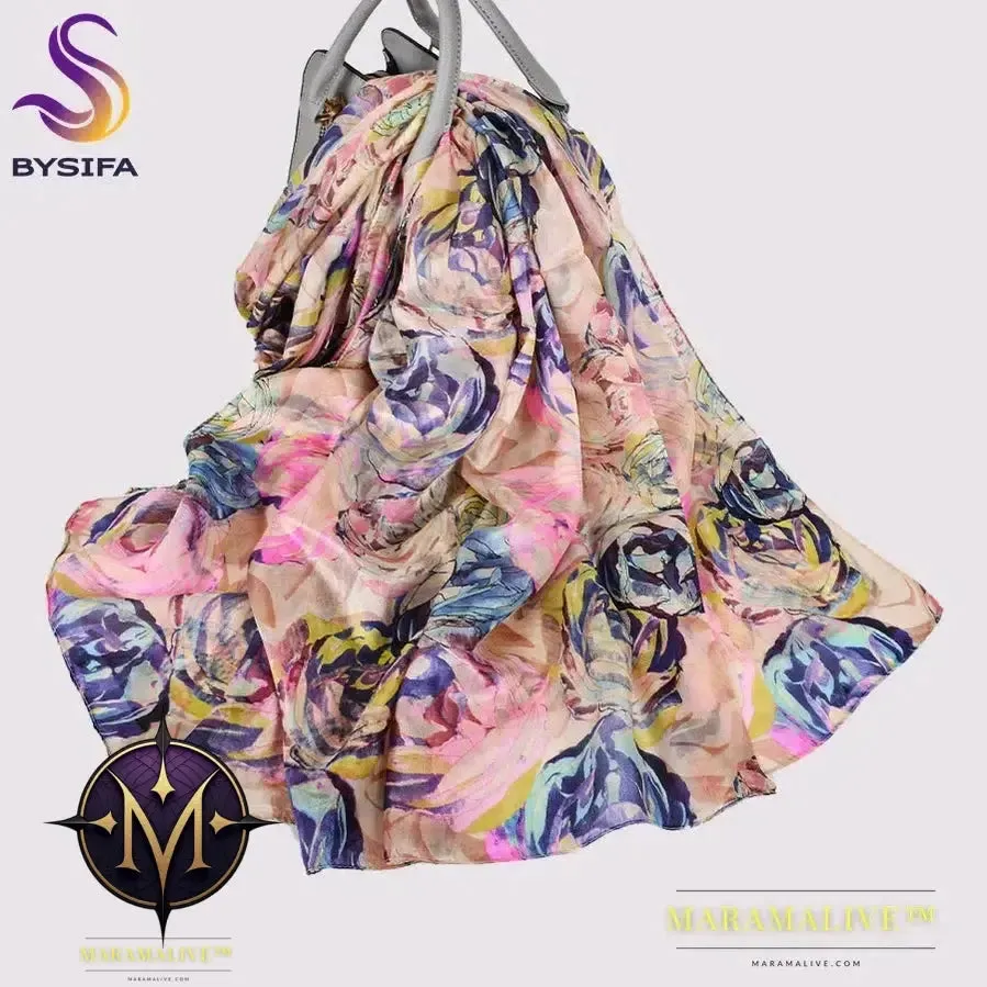 Winter Fashion Women's Scarf Hot Sale Mulberry Silk Scarves Shawl Female Long Silk Scarf Blue and Coffee 180*110cm