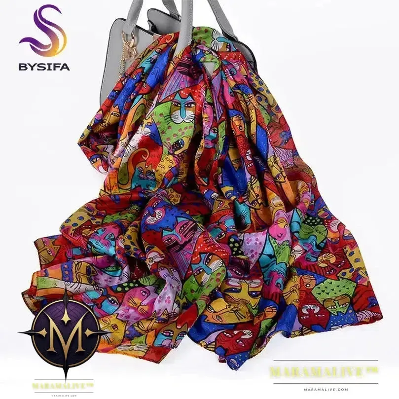 Winter Fashion Women's Scarf Hot Sale Mulberry Silk Scarves Shawl Female Long Silk Scarf Blue and Coffee 180*110cm