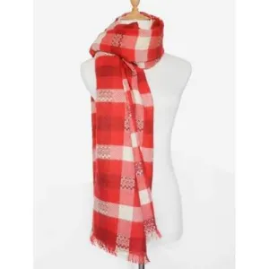 Winter Plaid Pattern Fringed Wrap Shawl Scarf - Red