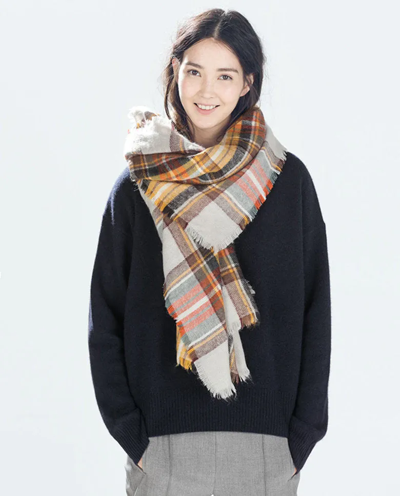 Winter Tartan Scarf Plaid Scarf Unisex Acrylic Basic Shawls Women's Scarves