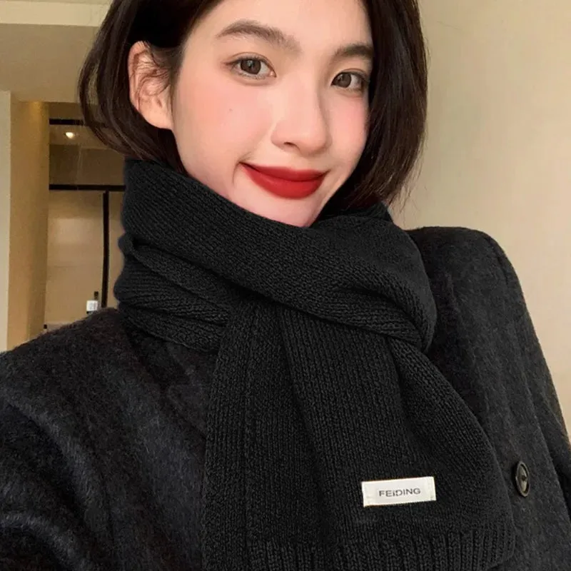 Winter Wool Scarf for Women | Solid Color Cashmere Knitted Muffler | Korean Style | EnigmaParis