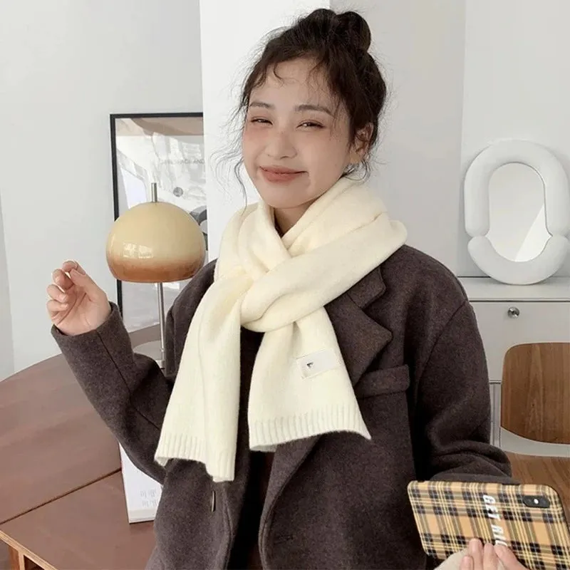 Winter Wool Scarf for Women | Solid Color Cashmere Knitted Muffler | Korean Style | EnigmaParis
