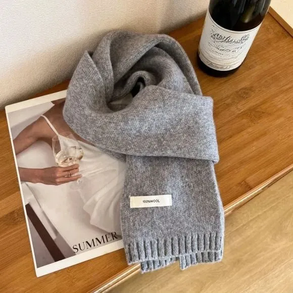 Winter Wool Scarf for Women | Solid Color Cashmere Knitted Muffler | Korean Style | EnigmaParis