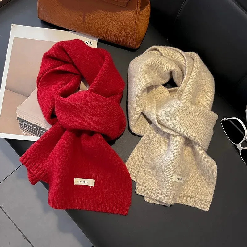 Winter Wool Scarf for Women | Solid Color Cashmere Knitted Muffler | Korean Style | EnigmaParis