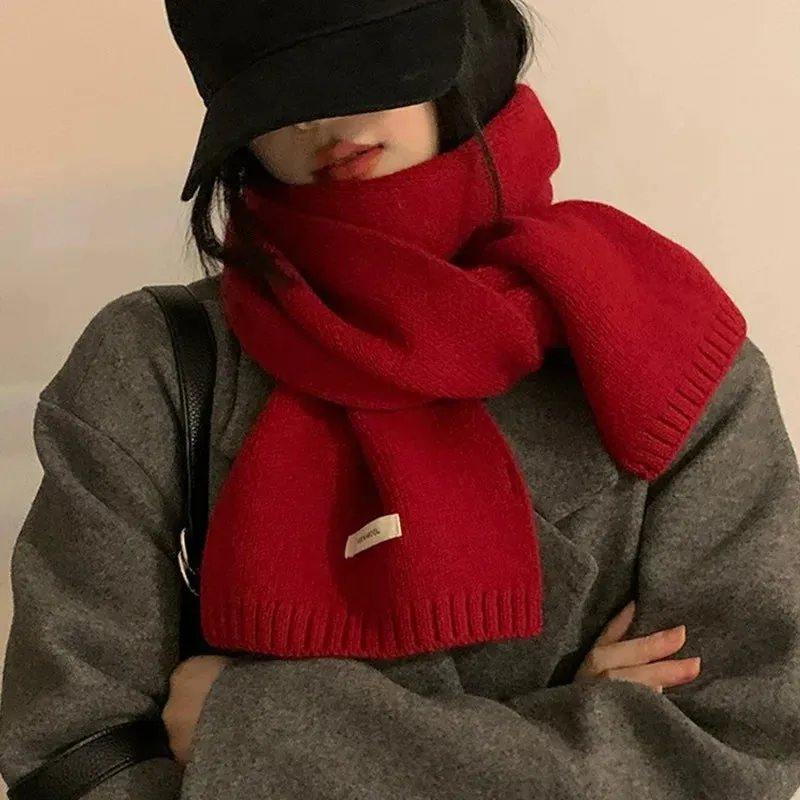 Winter Wool Scarf for Women | Solid Color Cashmere Knitted Muffler | Korean Style | EnigmaParis