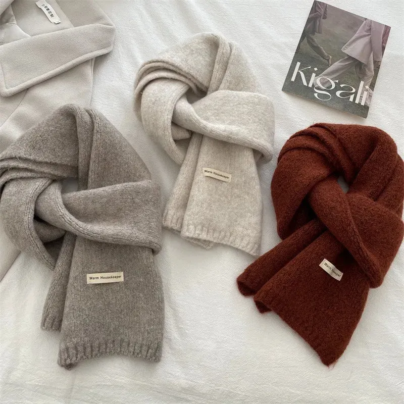 Winter Wool Scarf for Women | Solid Color Cashmere Knitted Muffler | Korean Style | EnigmaParis
