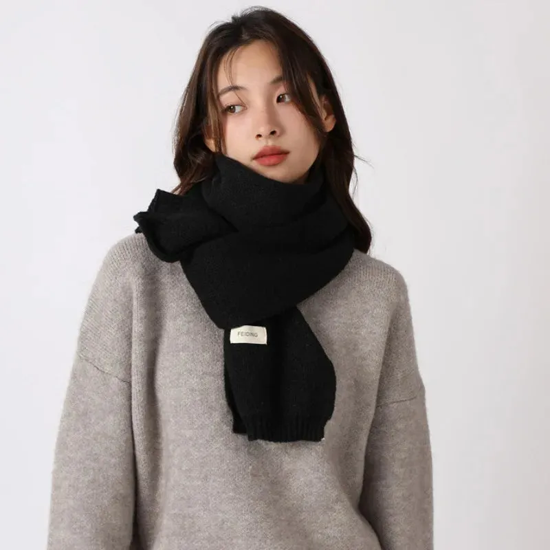 Winter Wool Scarf for Women | Solid Color Cashmere Knitted Muffler | Korean Style | EnigmaParis