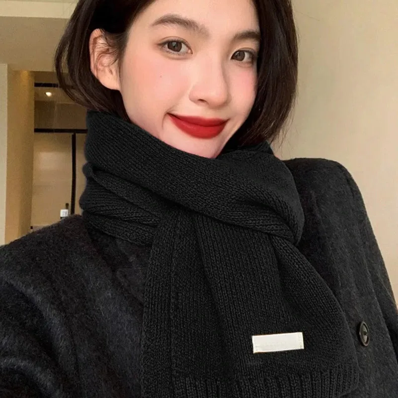Winter Wool Scarf for Women | Solid Color Cashmere Knitted Muffler | Korean Style | EnigmaParis