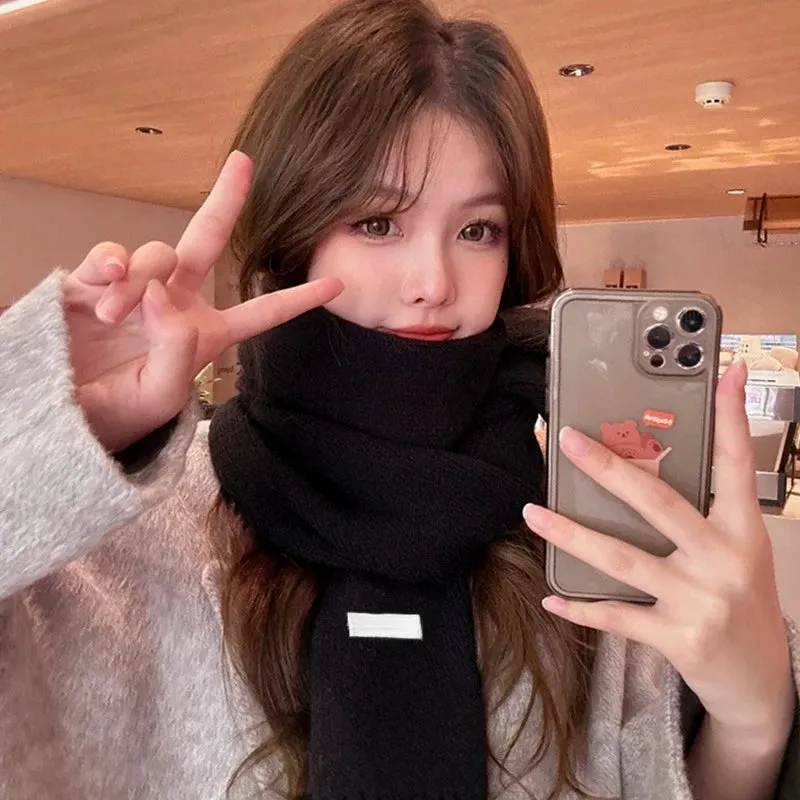 Winter Wool Scarf for Women | Solid Color Cashmere Knitted Muffler | Korean Style | EnigmaParis