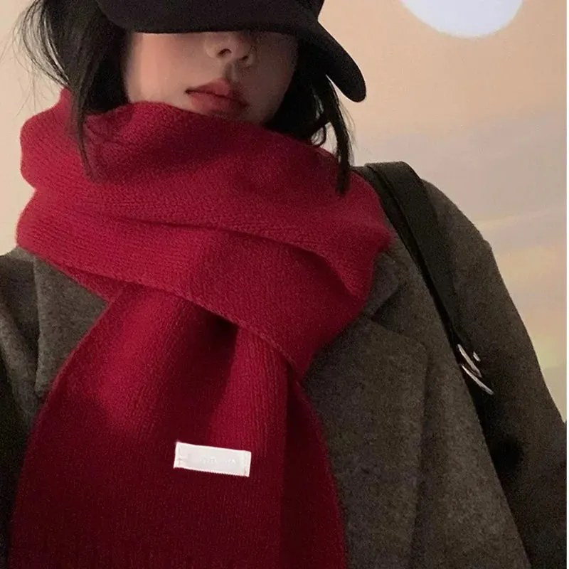 Winter Wool Scarf for Women | Solid Color Cashmere Knitted Muffler | Korean Style | EnigmaParis