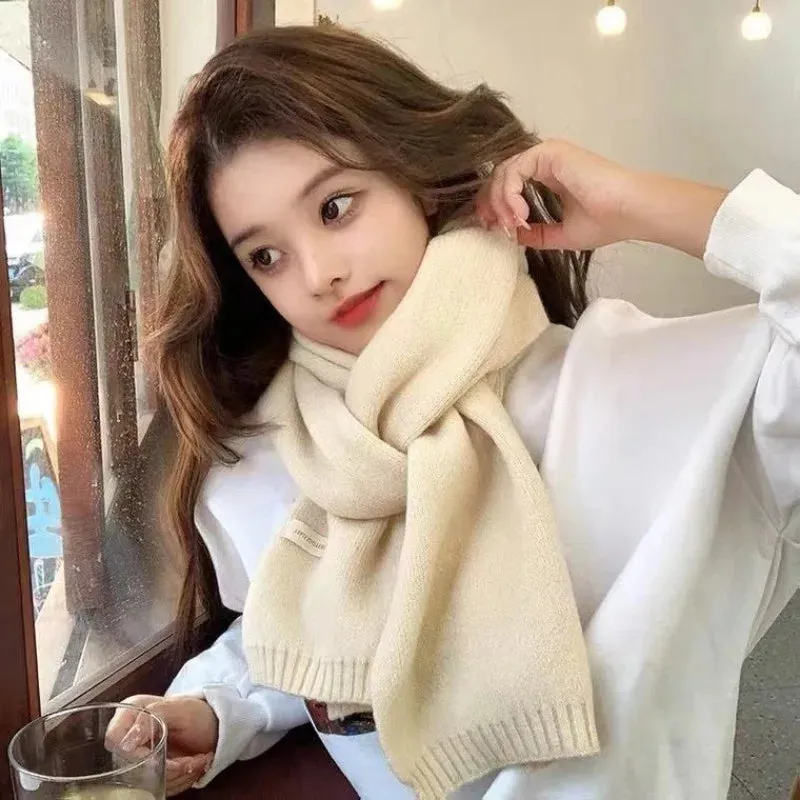 Winter Wool Scarf for Women | Solid Color Cashmere Knitted Muffler | Korean Style | EnigmaParis