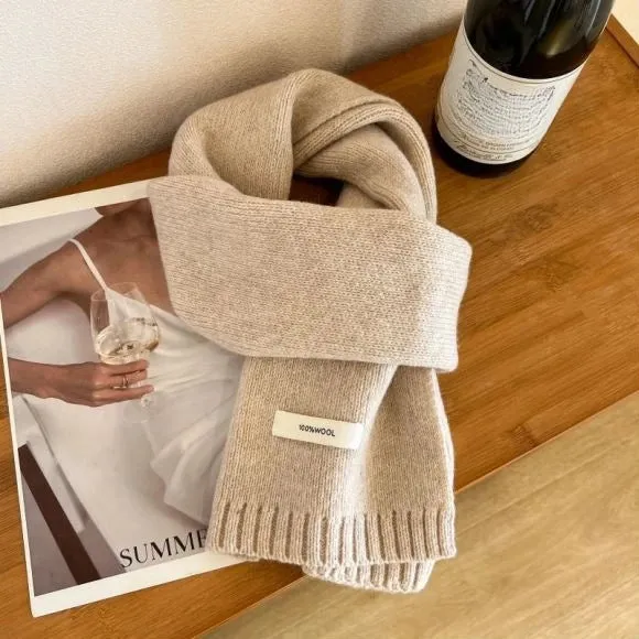 Winter Wool Scarf for Women | Solid Color Cashmere Knitted Muffler | Korean Style | EnigmaParis