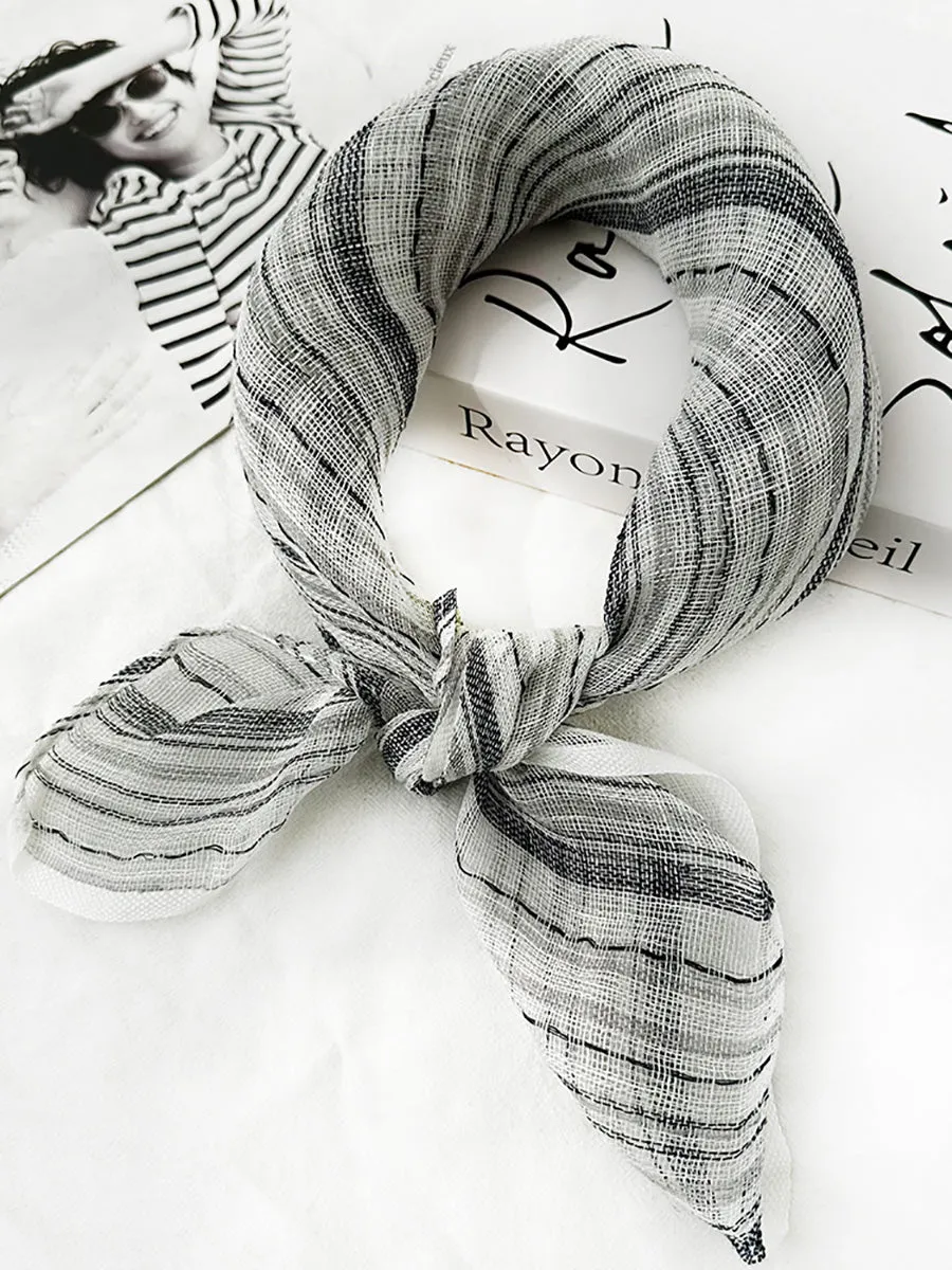 Women Artsy Plaid Linen Square Scarf