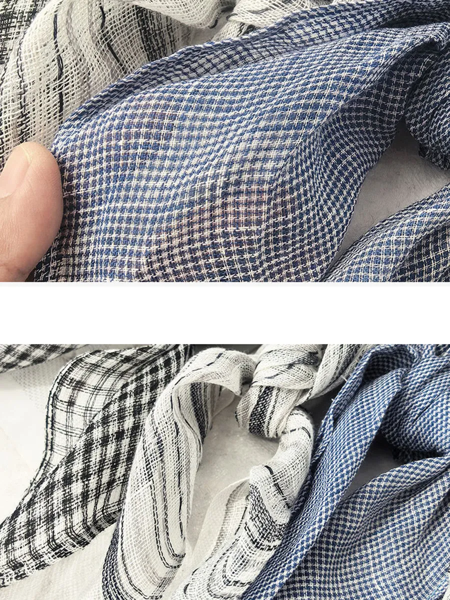 Women Artsy Plaid Linen Square Scarf