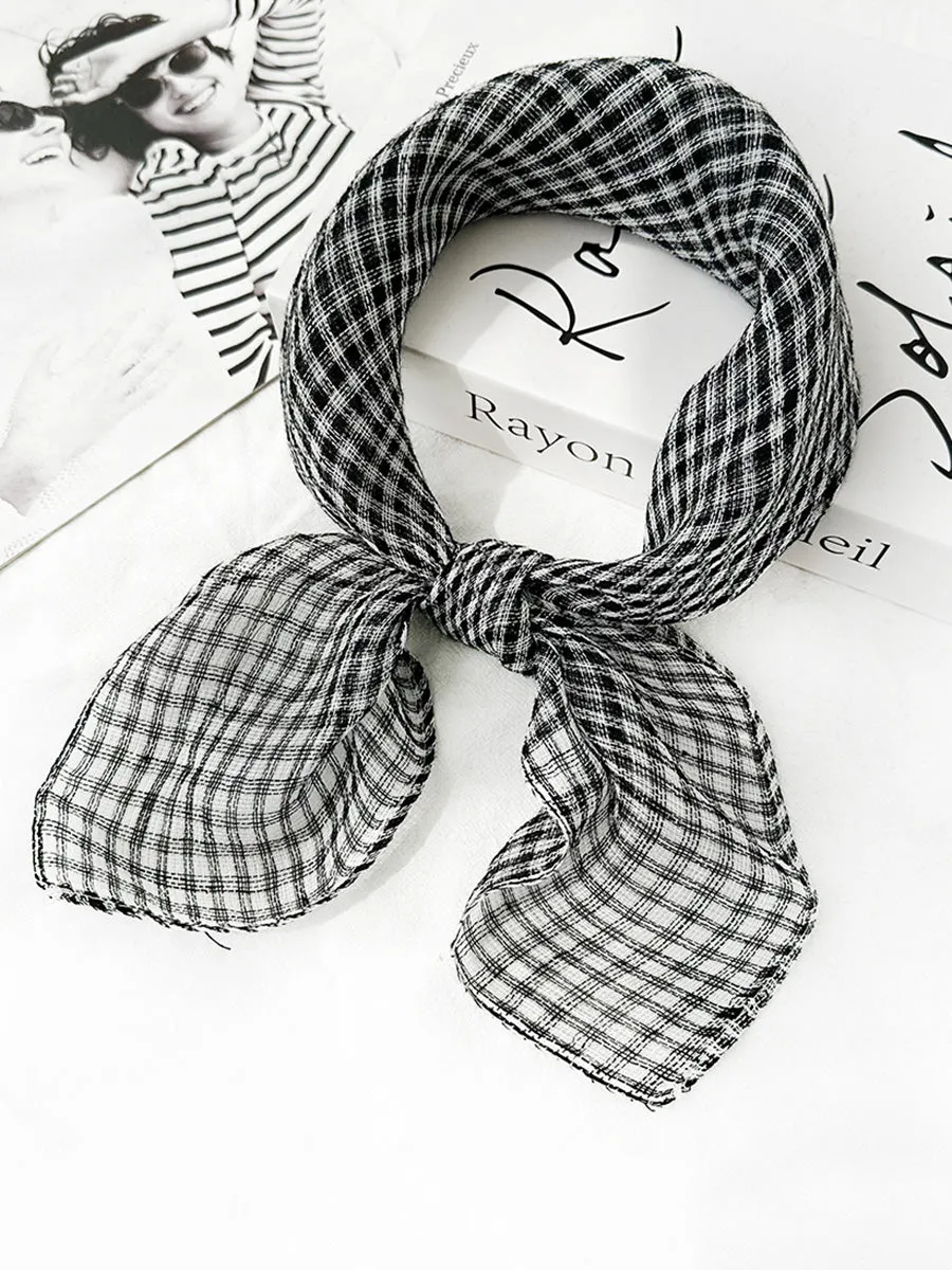 Women Artsy Plaid Linen Square Scarf