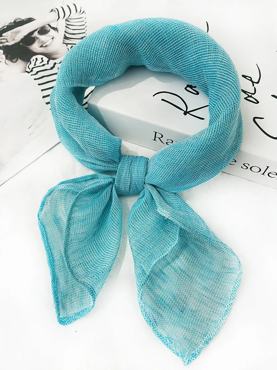 Women Artsy Plaid Linen Square Scarf