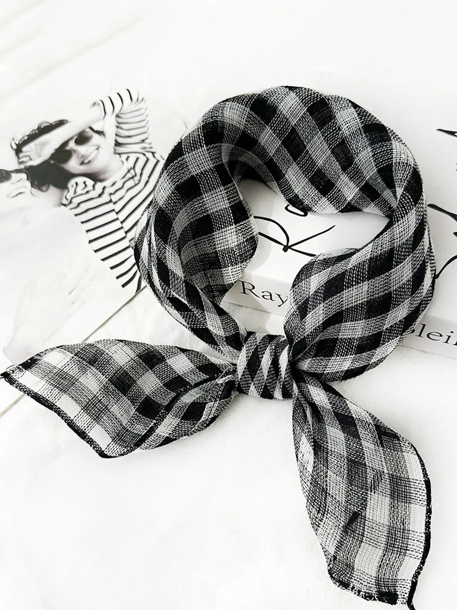 Women Artsy Plaid Linen Square Scarf