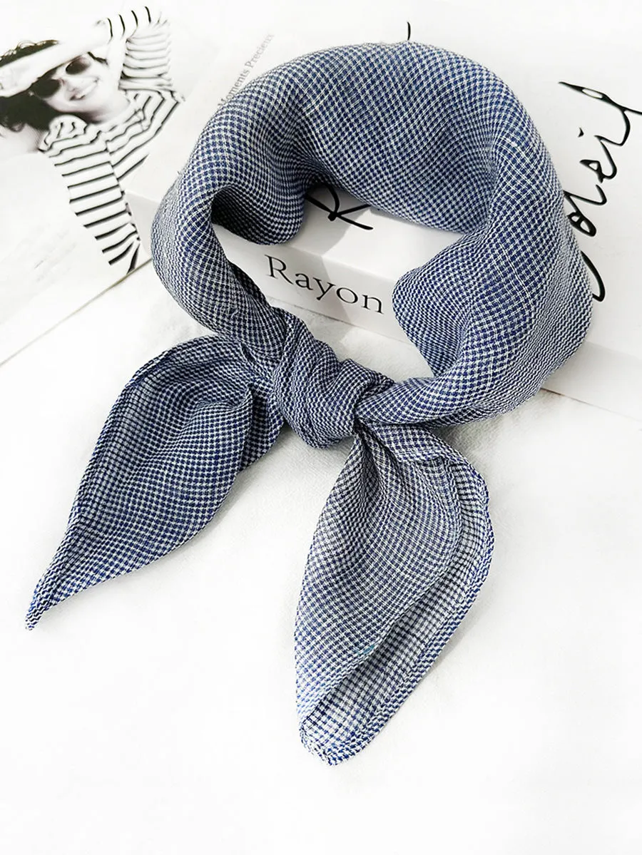 Women Artsy Plaid Linen Square Scarf