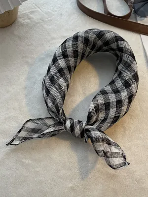 Women Artsy Summer Stripe Plaid 100%Linen Square Scarf