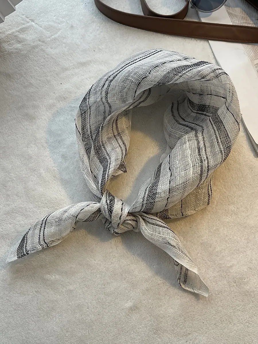 Women Artsy Summer Stripe Plaid 100%Linen Square Scarf
