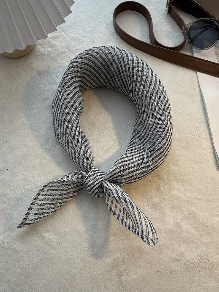 Women Artsy Summer Stripe Plaid 100%Linen Square Scarf