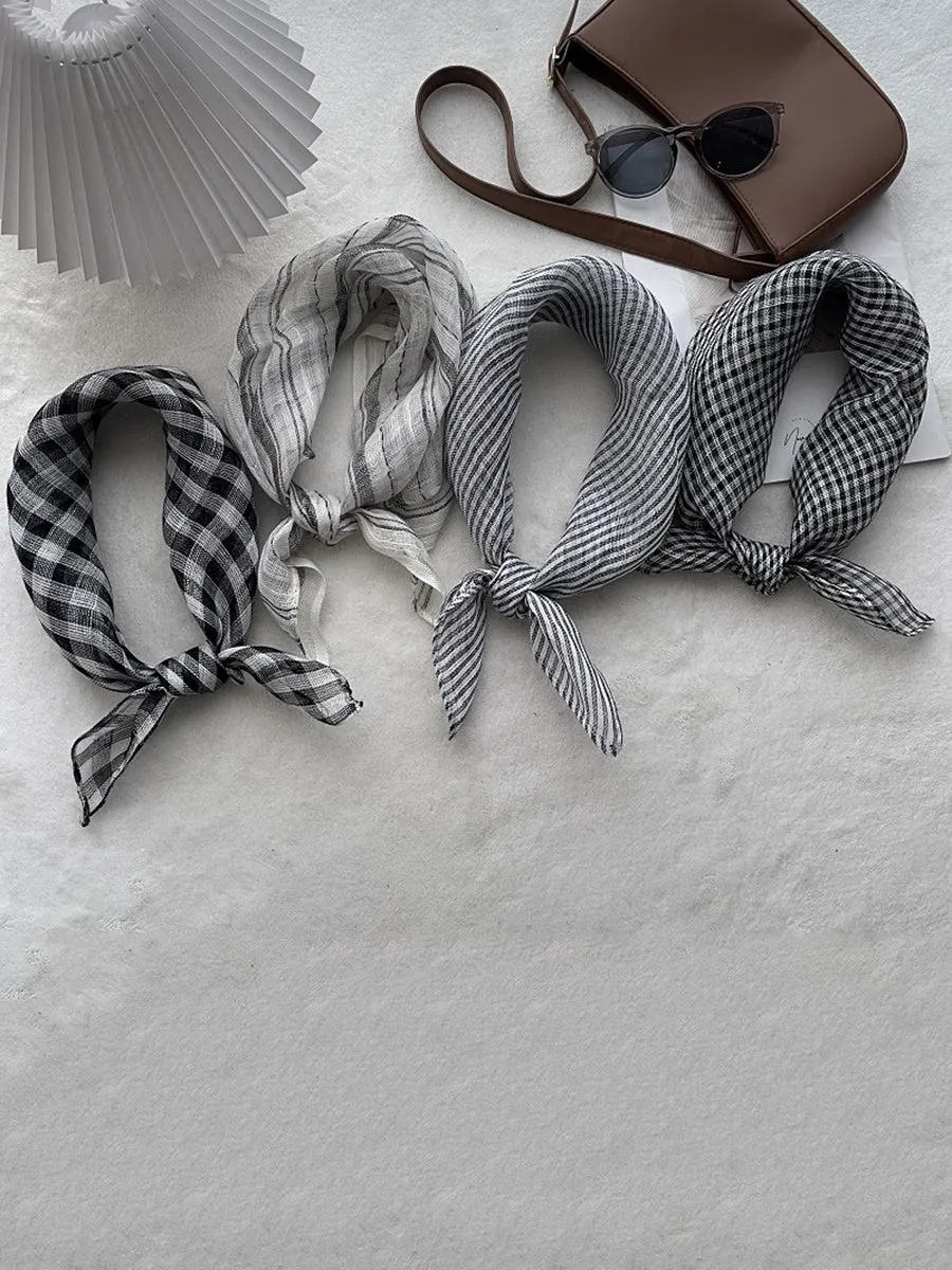 Women Artsy Summer Stripe Plaid 100%Linen Square Scarf