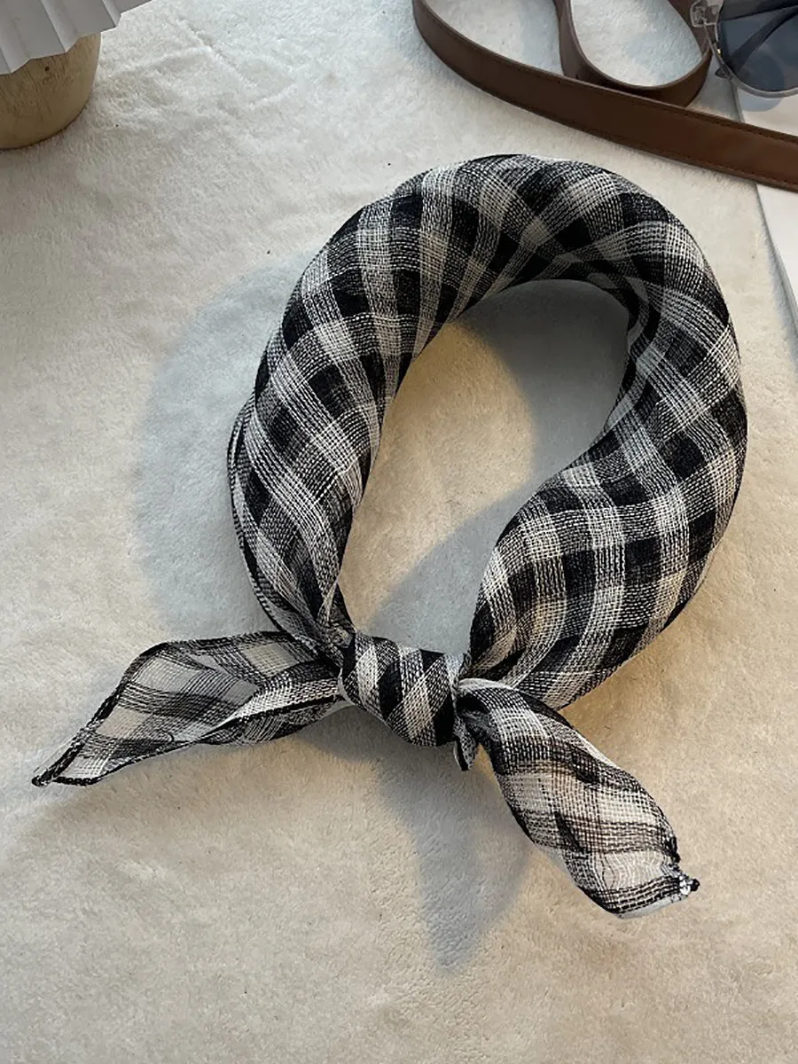 Women Artsy Summer Stripe Plaid 100%Linen Square Scarf