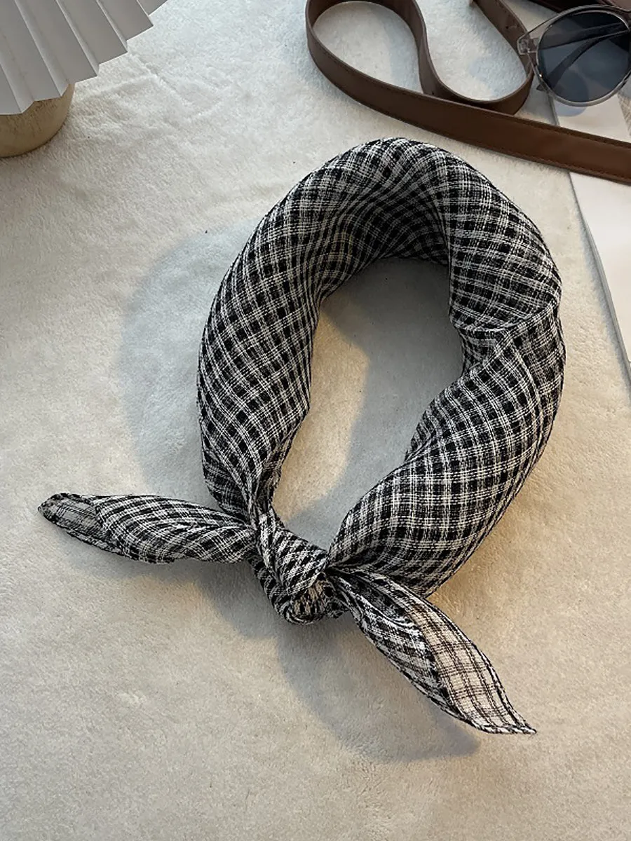Women Artsy Summer Stripe Plaid 100%Linen Square Scarf
