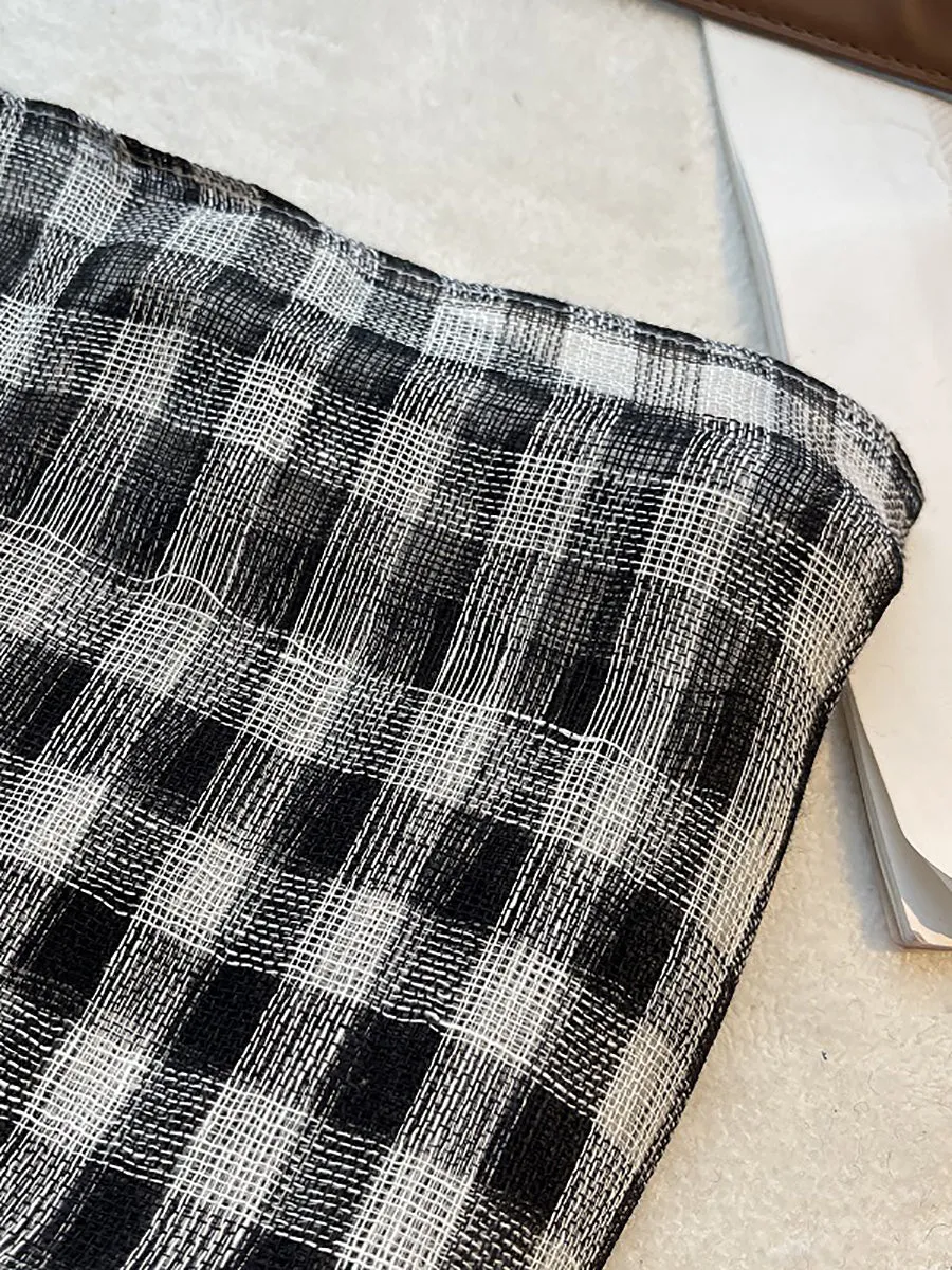 Women Artsy Summer Stripe Plaid 100%Linen Square Scarf