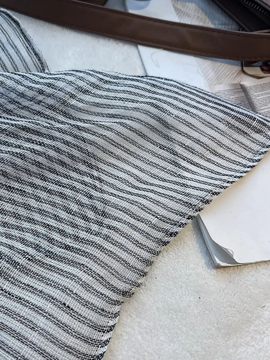 Women Artsy Summer Stripe Plaid 100%Linen Square Scarf