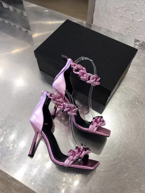 Women gold chain super high heel sandals