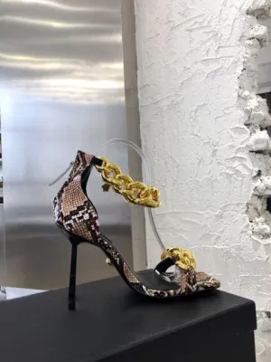 Women gold chain super high heel sandals