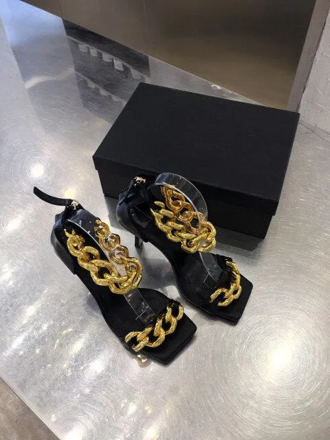 Women gold chain super high heel sandals